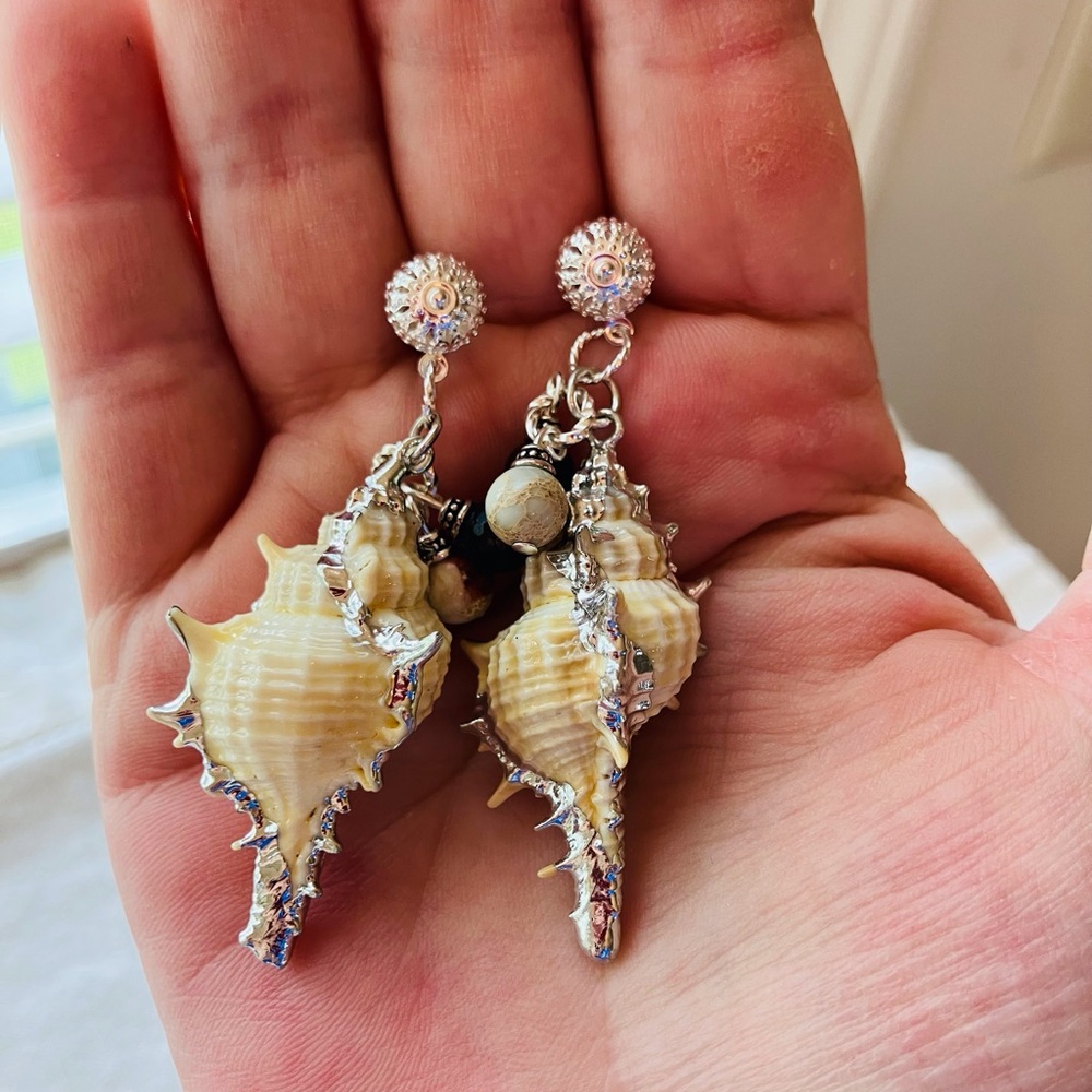 Elegant Handmade Shell and Bead Pierced Dangle Earrings